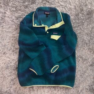 Patagonia Teal and Blue Fleece with Yellow/Greenish Trim